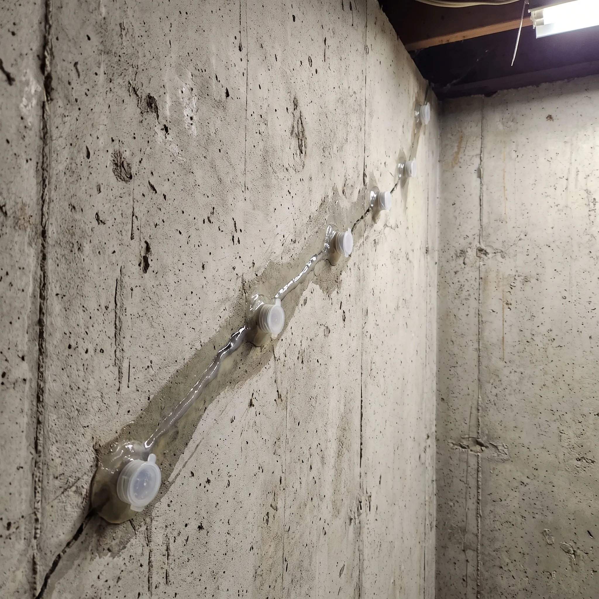 Contractor completing epoxy crack injection on a foundation wall in Chedoke, Hamilton