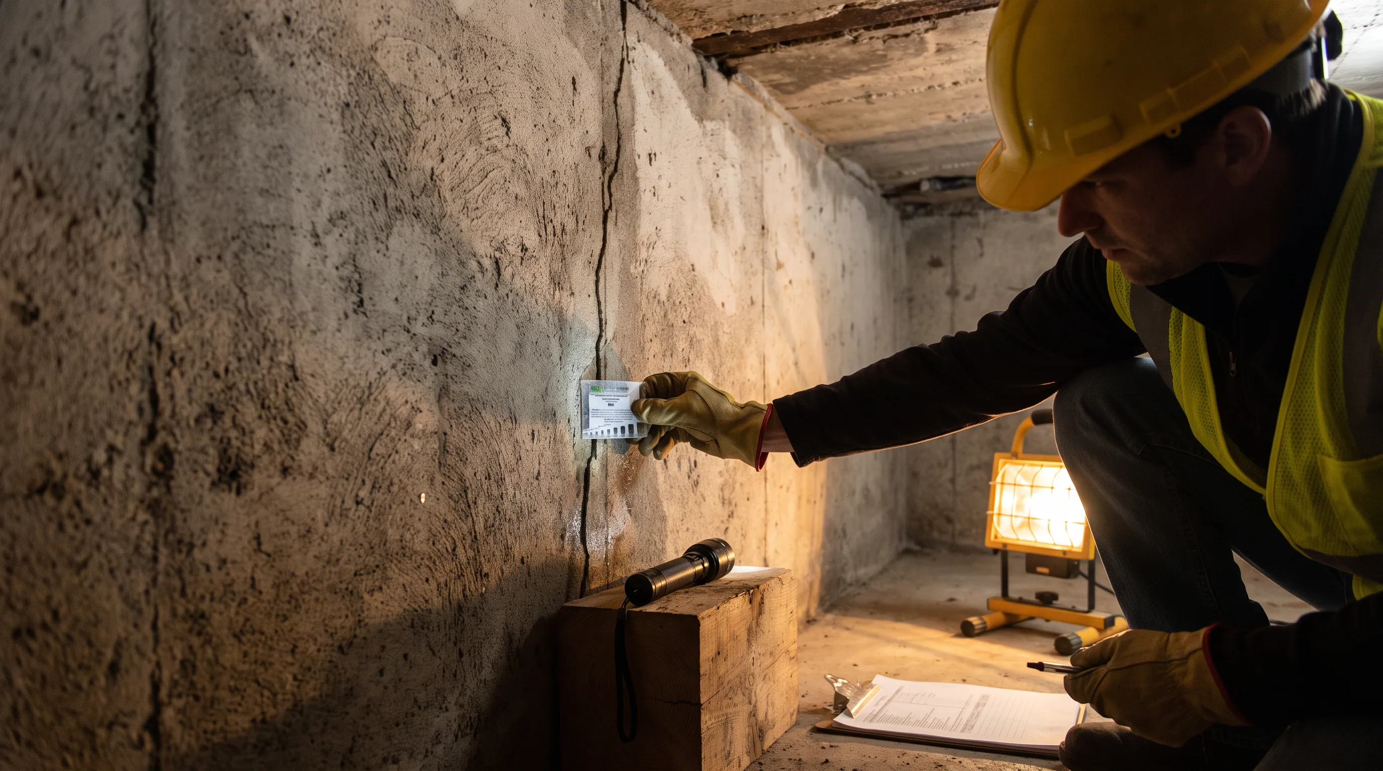 Structural engineer assessing a foundation crack during a free estimate visit in Hamilton