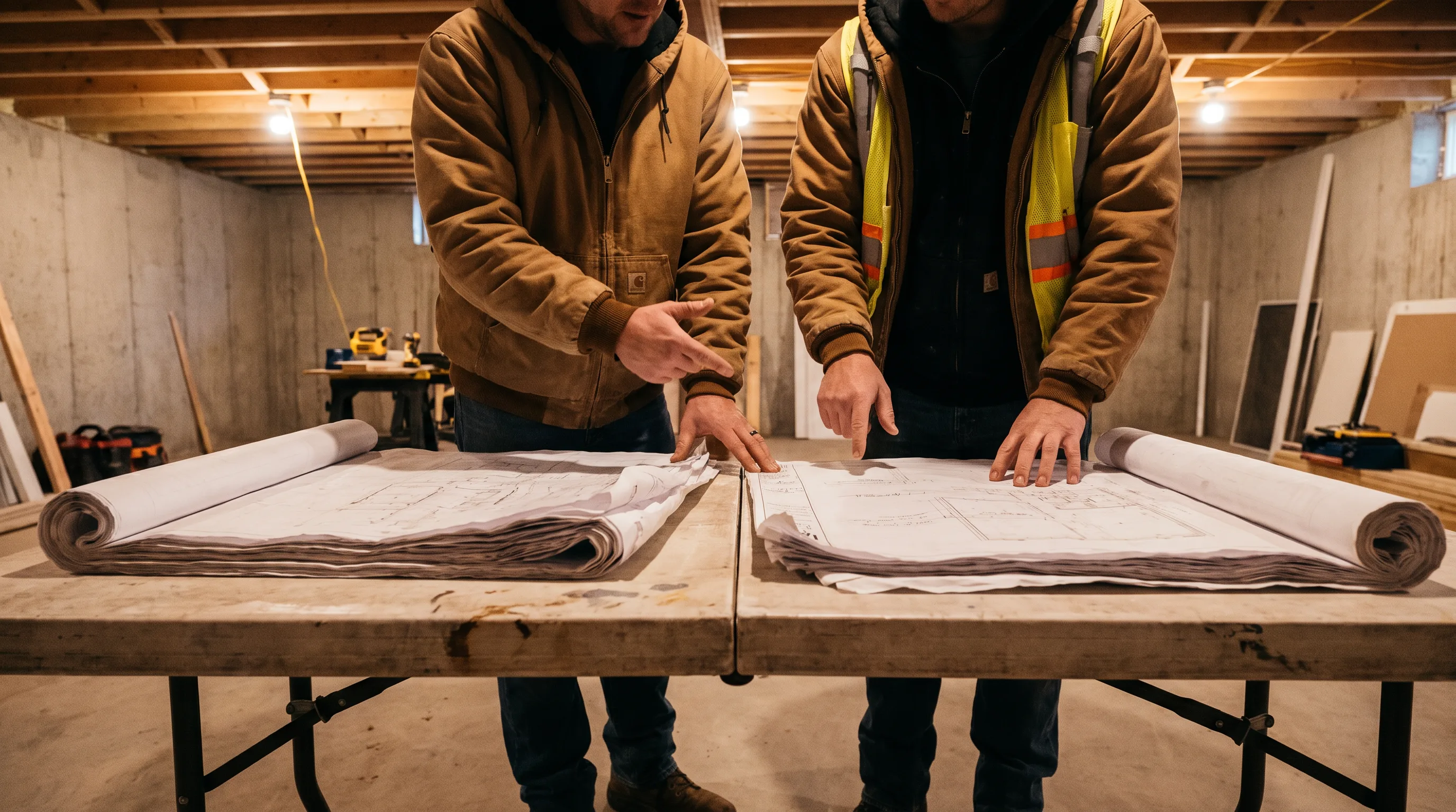 Project manager reviewing underpinning and bench footings proposals with a Hamilton homeowner during a free assessment