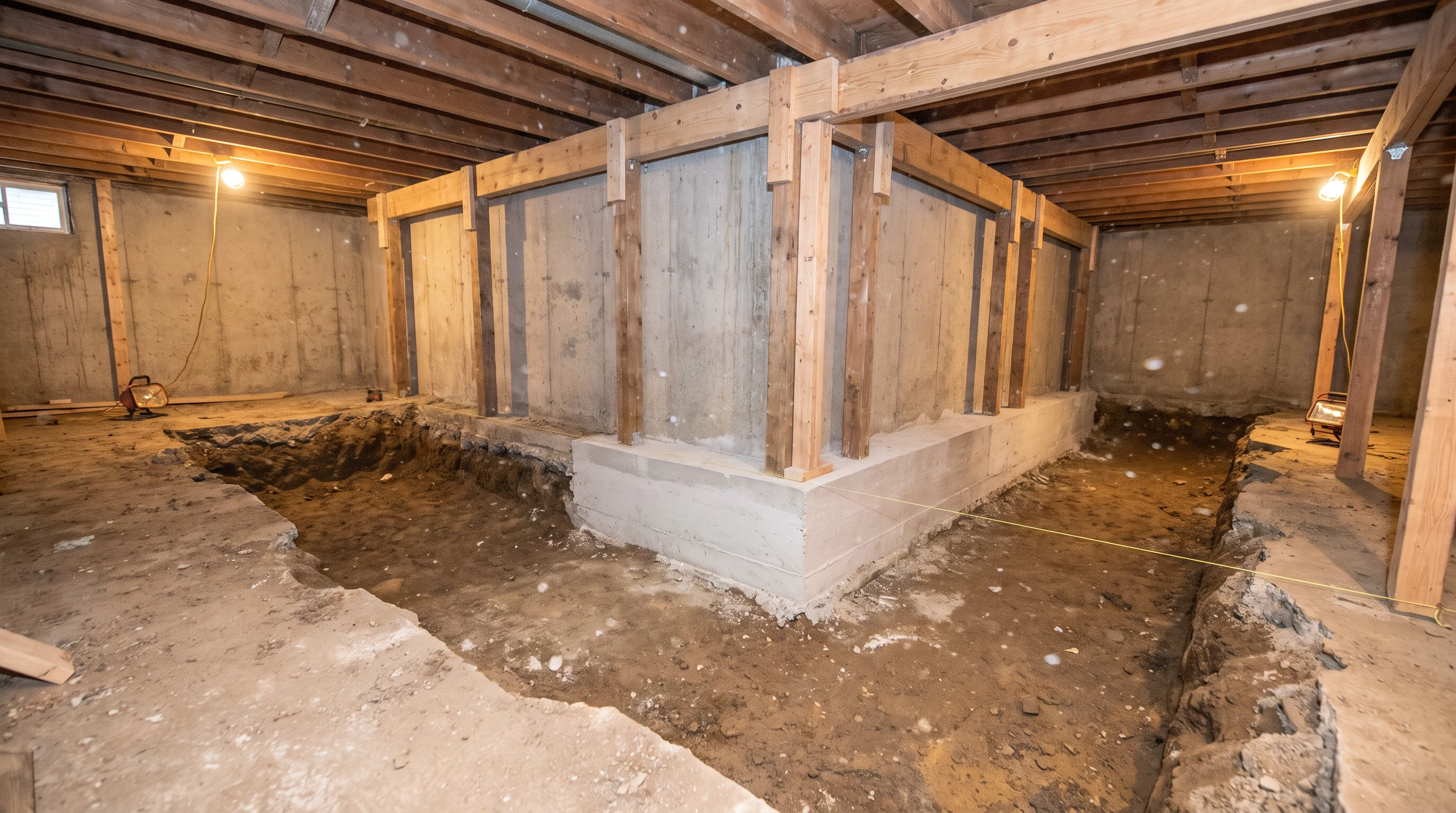 Basement floor lowering excavation beneath a Hamilton home foundation