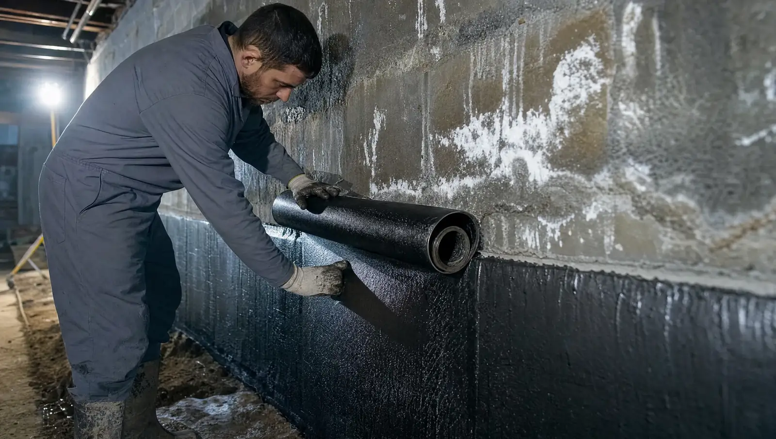 Basement waterproofing Hamilton - membrane application on foundation wall