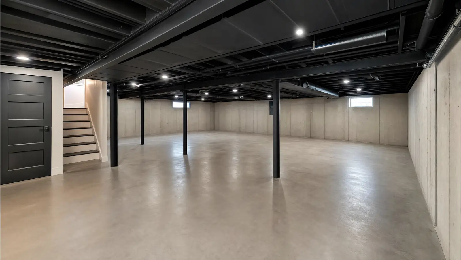 Crawl space excavation Hamilton - completed full basement conversion showing standing ceiling height