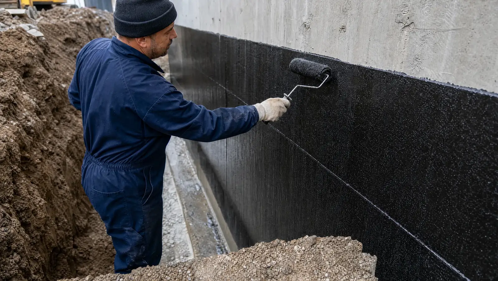 Exterior waterproofing Hamilton - membrane application on exposed foundation wall