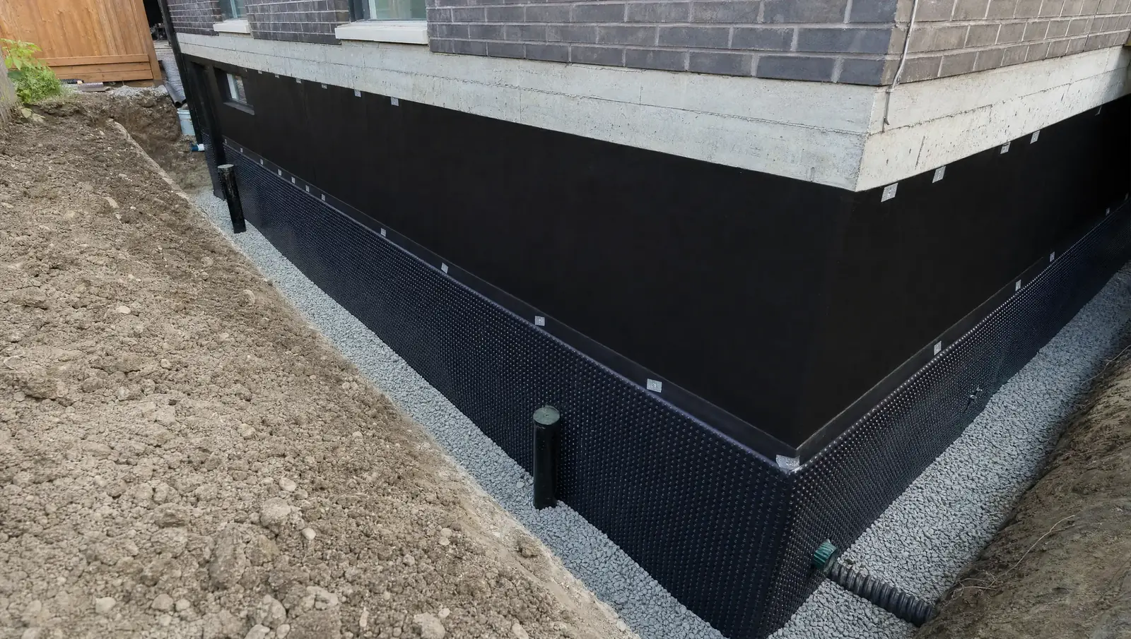 Exterior waterproofing Hamilton - completed waterproof membrane before backfilling