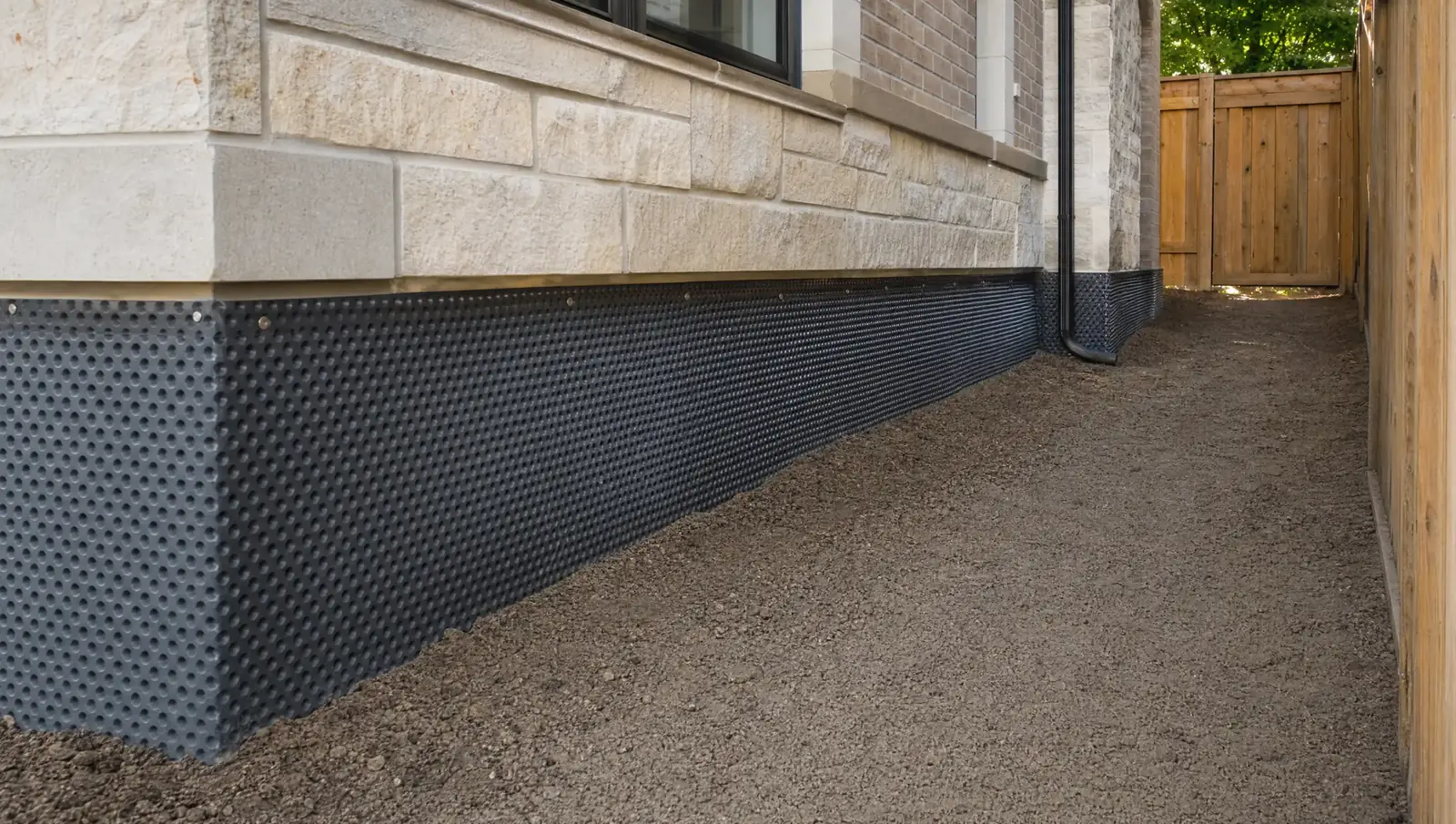 Weeping tile installation Hamilton - completed drainage system before backfilling