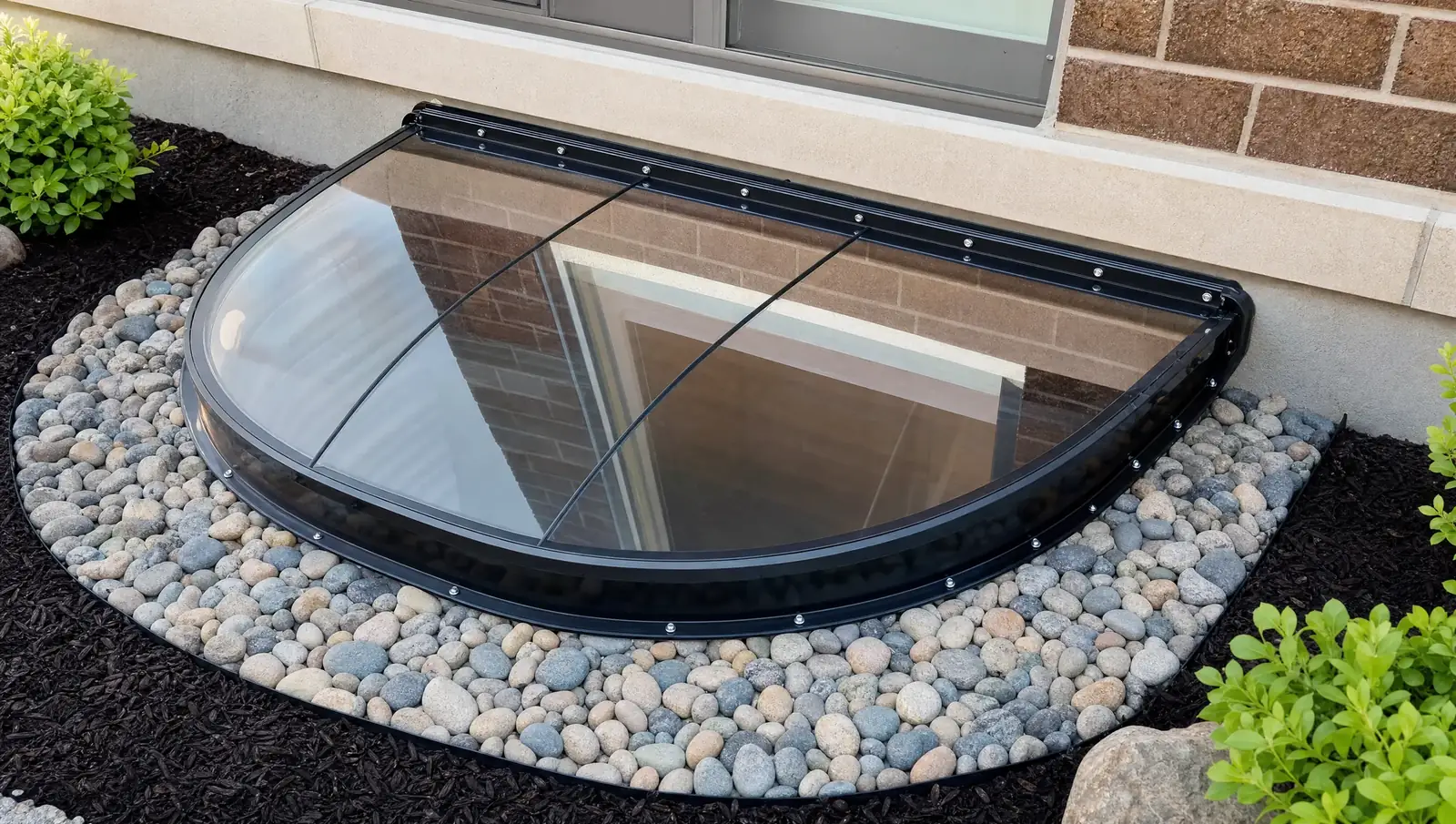 Window well installation hamilton - completed egress well with polycarbonate cover